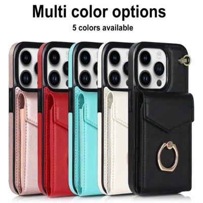 Crossbody Clutch Purse Ring Holder Luxury Faux Leather Phone Case for iPhone 6 6S 7 7S 8 Plus X XR XS Max 11 12 13 14 Mini PRO Max